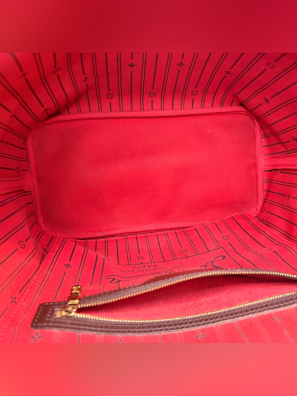 Louis Vuitton Damier Ebene Neverfull MM Tote with Red Interior - Picture 9 of 16
